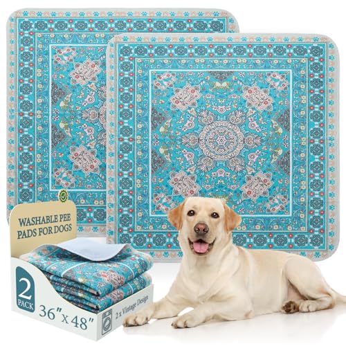 Image of Homimp Washable Pee Pads for Dogs, 2 Pack Reusable Puppy Pads Waterproof, Absorbent and Leakproof Dog Pee Pads, Non Slip Puppy Training Pads, Pet Mat for Floor,Crate,Couch,Whelping,Blue, 36 inchx48 inch