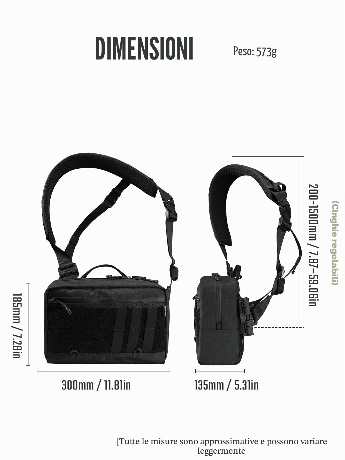 TACTICAL_GEEK Cache L3 Pro EDC Borsa a tracolla, tasca sul petto con tracolla regolabile, borsa a tracolla per uso quotidiano per attività all'aperto e viaggi, grande capacità, organizer per