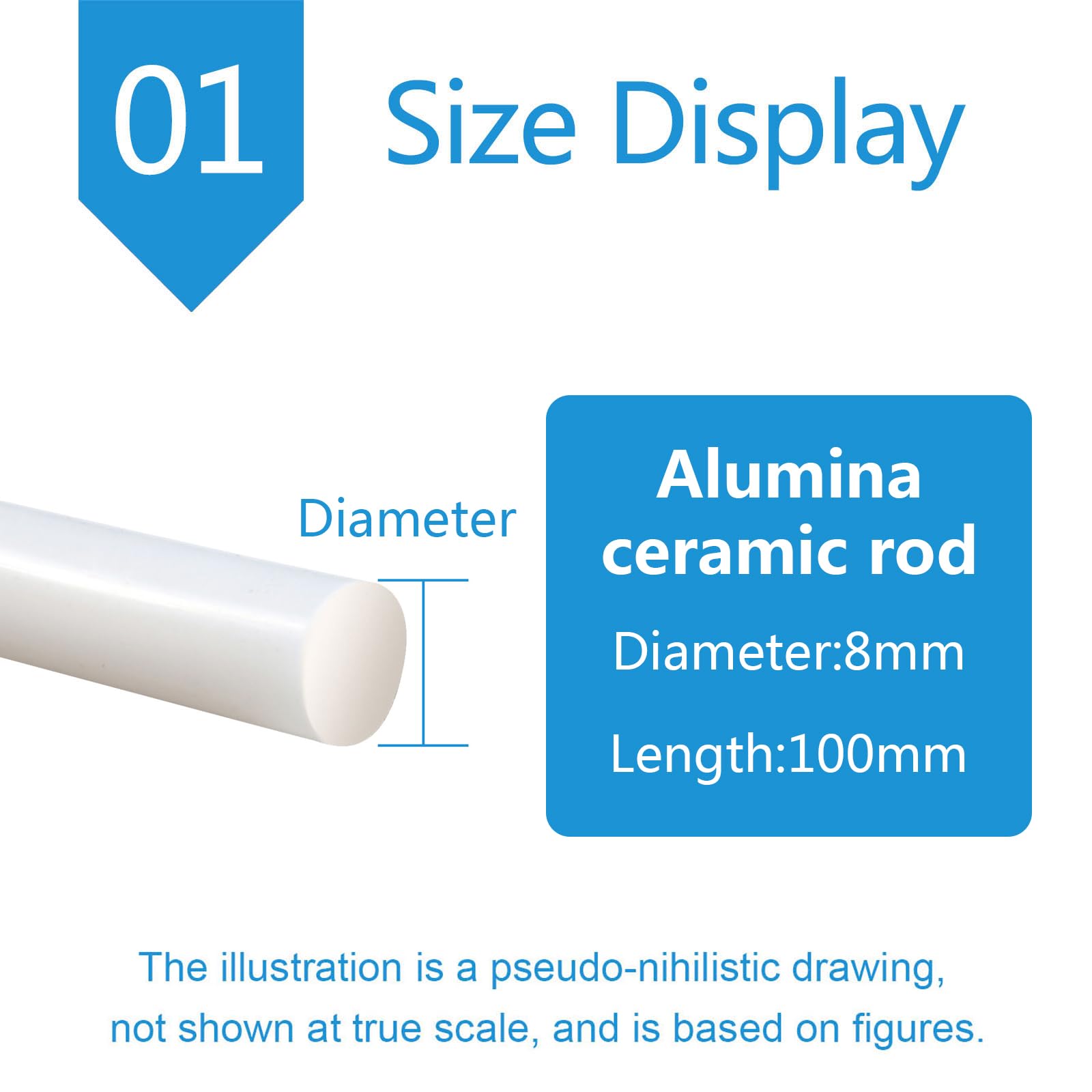 Varilla de cerámica alúmina 100 mm longitud y varios diámetros(Diameter:8mm)