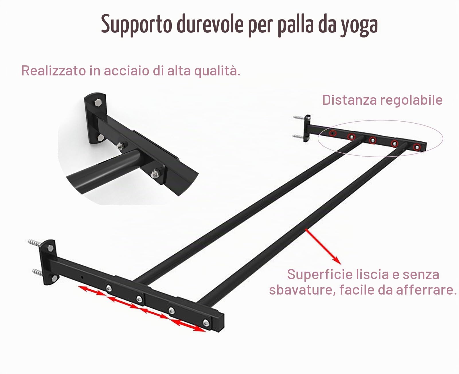 Porta Tappetino Yoga Supporto a Parete per Supporto per Palla Yoga con Stabilità Regolabile, Il Supporto per Esercizi in Metallo Può Contenere Palline di Diverse Dimensioni, Deposito di Palline da Yog