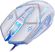 Prettyia Pc Gaming Mouse GB Backlight 6 Programmable Mouse Side Buttons Computer Gamer Wired High Precision, White Mute