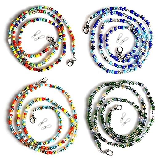 Zeaye Cordón para gafas de 4 piezas, una cómoda cadena de vidrio con un clip, adecuado para hombres, mujeres, niñas, niños y ancianos.