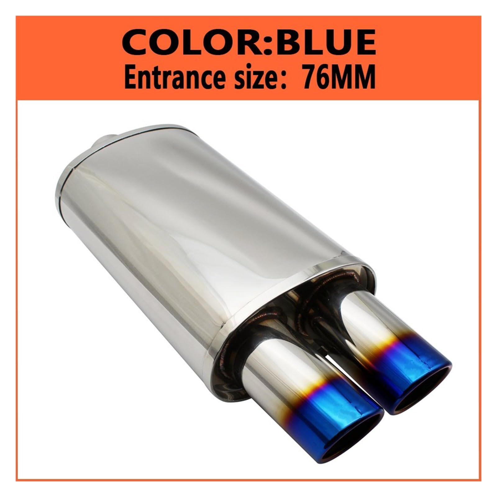 Extremo de Escape Silenciador Universal Acero Inoxidable Azul Plateado Para Sistemas Escape Automóviles, Doble Salida, 63 Mm, 76 Mm. Punta de Tubo de Escape(Straight Blue 76mm)