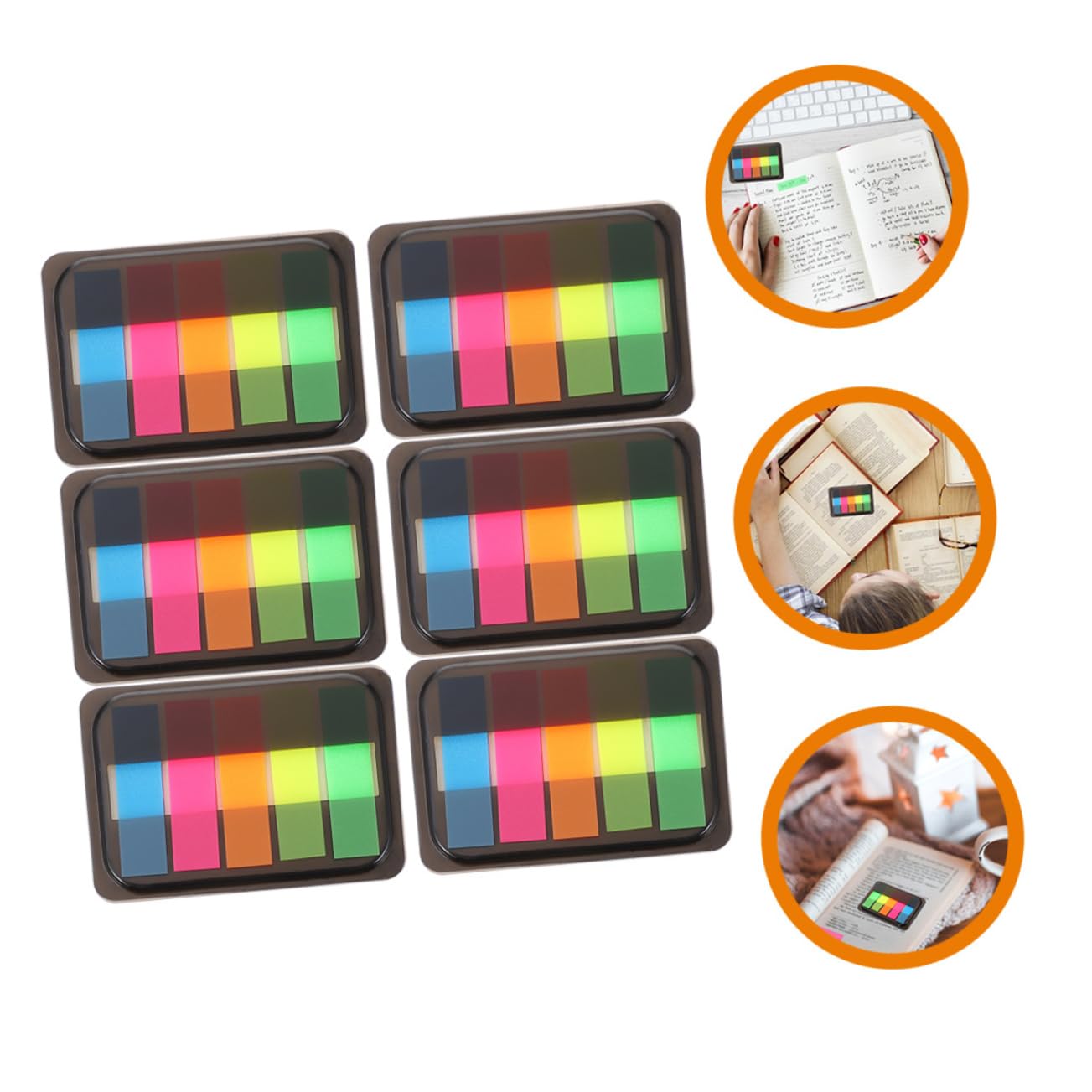 DOITOOL 5 Series Pestañas Adhesivas Fluorescentes Libros De Cajas De Notas Índices Estudio Y Oficina Marcadores De Páginas Reutilizables Y Prácticos Organización 6 Cajas*5
