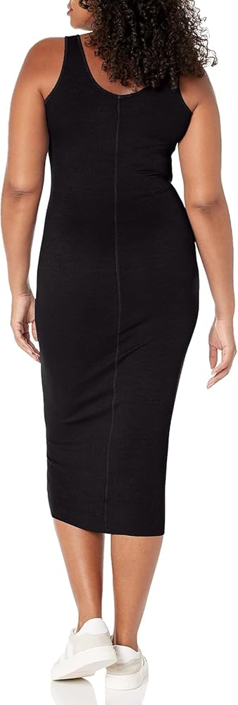 ワンピース ETMON Waist Ribbed Dress, Black The Black V-Neck Tunic Midi Dress - Black V Neck Sleeveless