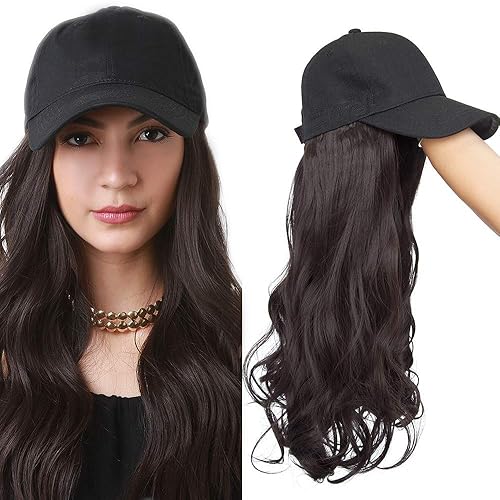Miniatura 24 de SEGO - Gorra de béisbol con extensiones de pelo para mujeres, sintético resistente al calor, 6 pulgadas, postizo corto y recto ajustable, peluca