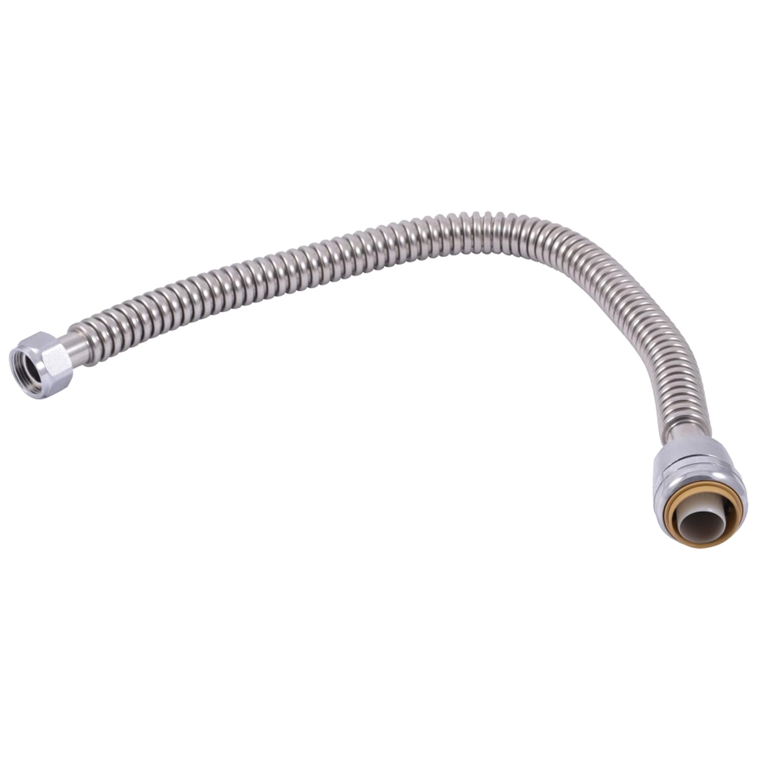 SharkBite 1 Inch x 3/4 Inch FIP x 24 Inch Stainless Steel Corrugated Flexible Water Softener Connector, Push to Connect Brass Plumbing Fitting, PEX Pipe, Copper, CPVC, PE-RT, HDPE, SS3096FLEX24LF