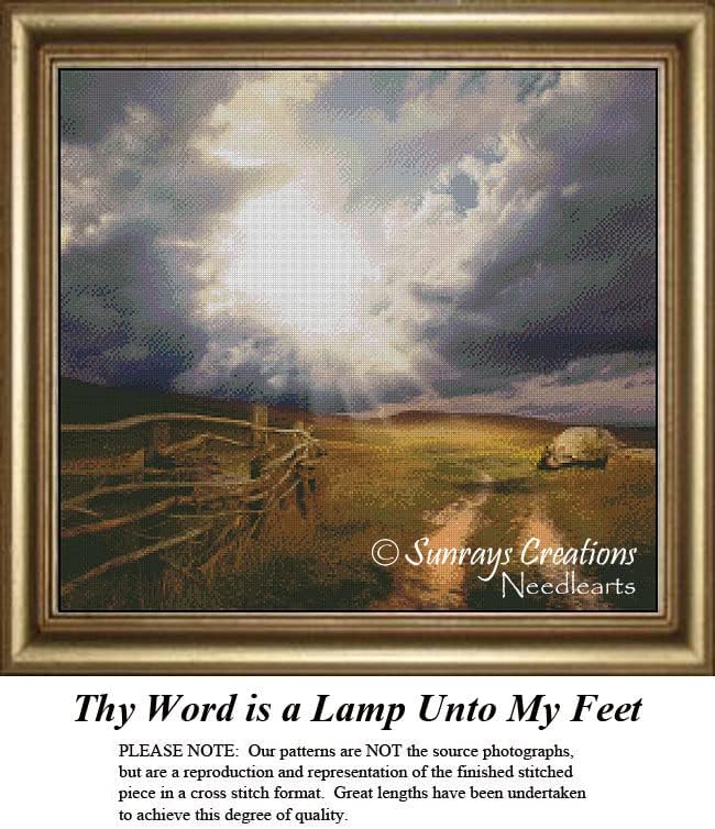 Religious Cross Stitch Pattern | Thy Word is a Lamp Unto My Feet (Pattern Only, You Provide The Floss and Fabric)