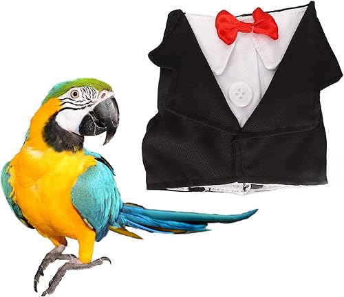 Miniatura 6 de Lindo traje de pájaros loros esmoquin con pajarita, ropa para pájaros, suave y agradable a la piel, traje de pájaro para loros, grises africanos,