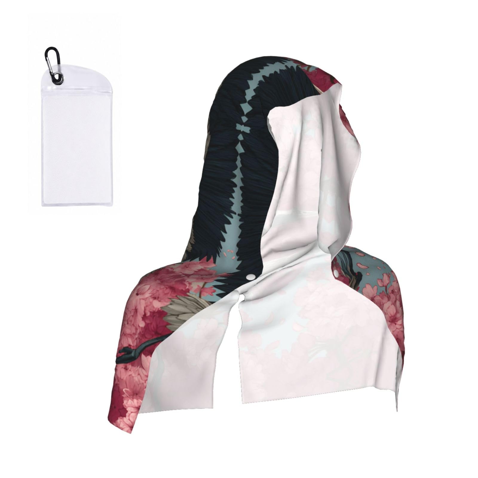 WXWJSHMGC Cherry Blossom Crane Print Cooling Hoodie Towel, Cooling Towels For Neck And Face Sun Protection Instant Cool Hoodie(Sport/Camping/Work Out/Hot Weather)