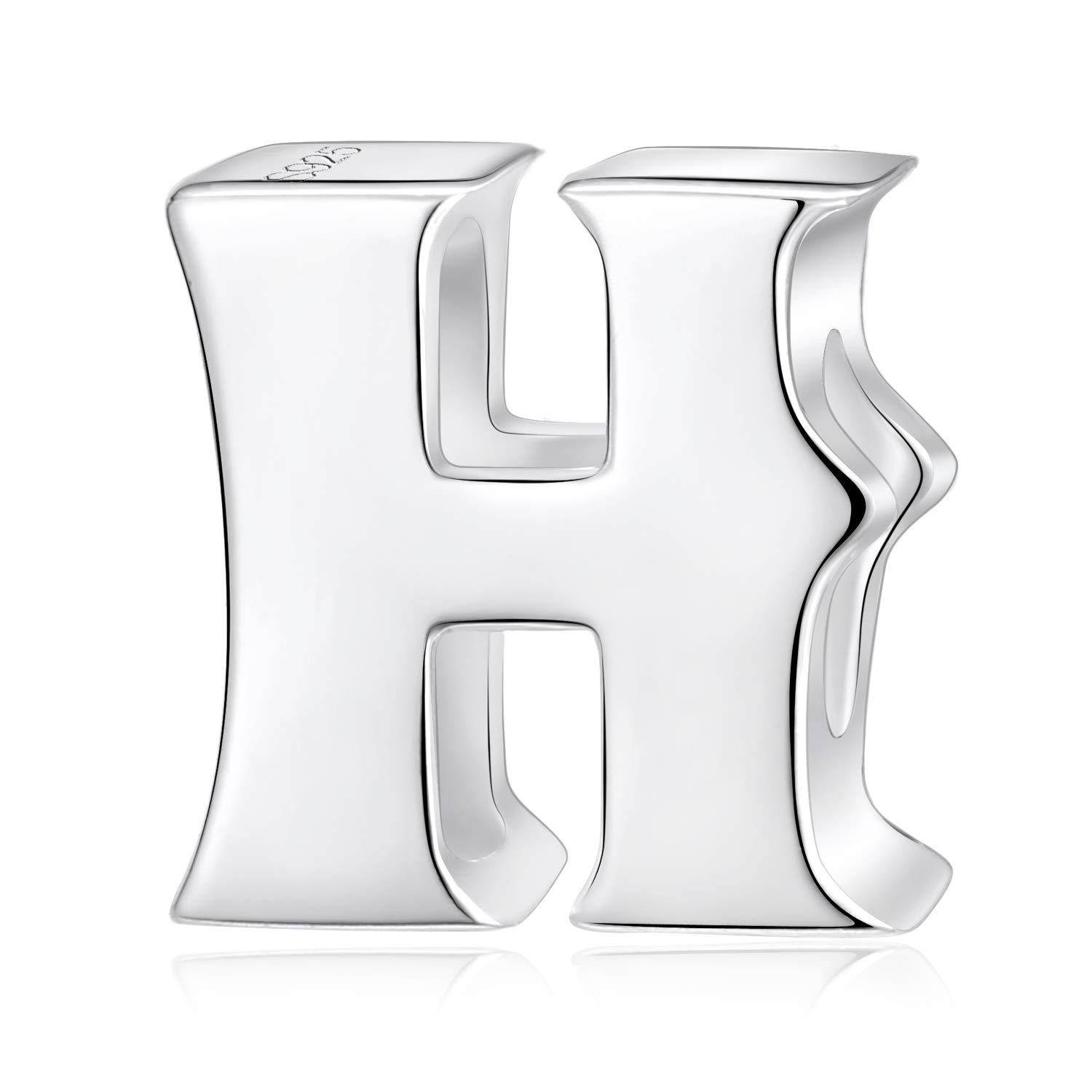 Fantasticharm Fits Pandora Bracelet Silver Alphabet Charms Letter Initial A-Z Genuine 925 Sterling Beads Fits Pandora Charms Bracelet (Letter H)