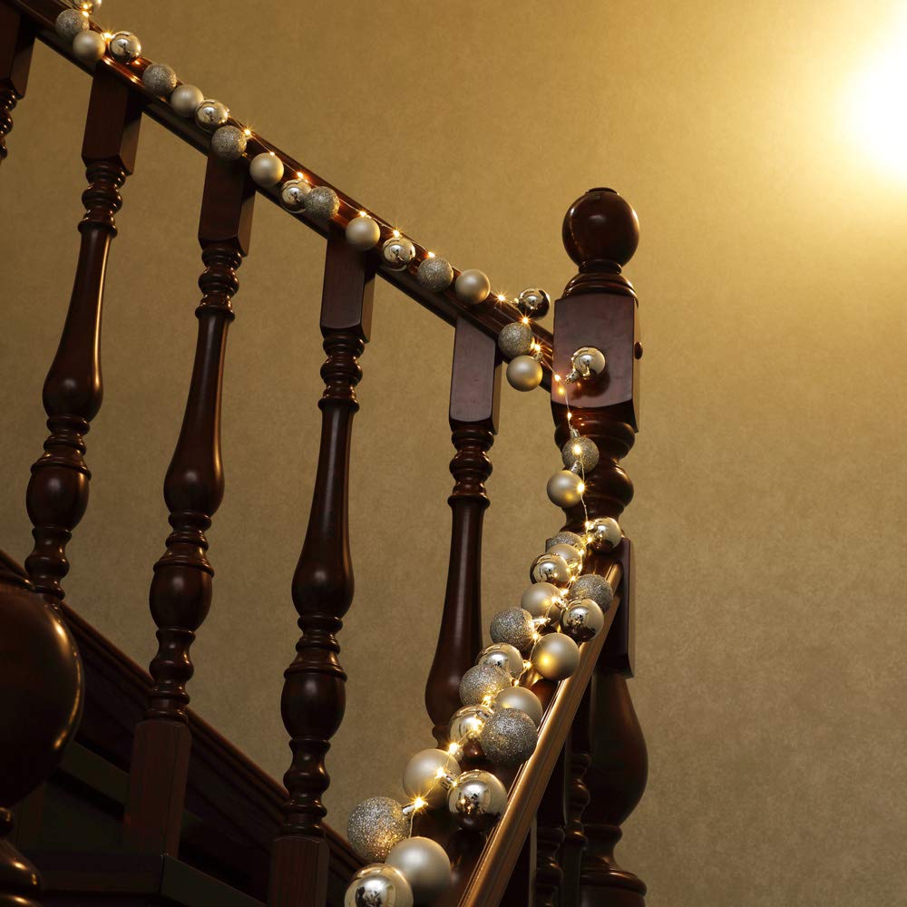 Casaria Catena Luminosa LED con Palline di Natale 2m a Batteria Timer 40 LED Interno Esterno 8 Effetti Champagne
