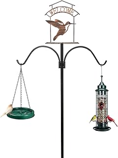 Lupfung Premium Bird Feeder Pole, Bird Feeding Station Multi Bird Metal Feeder Stand for Outside, Hummingbird Pole Attracting Wild Birds, Improved 5-Prong Base Design (Welcome B)