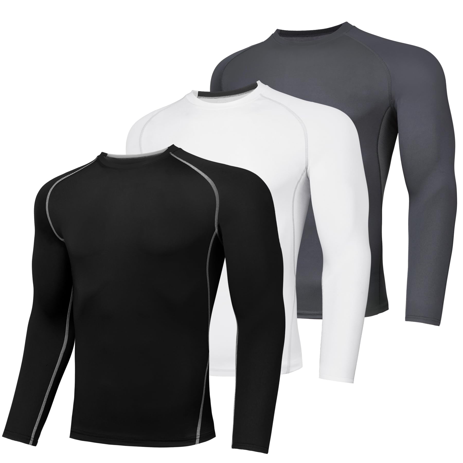AMZSPORT Maglia Compressione Uomo Confezione da 3 Maglia Termica Manica Lunga Maglietta Palestra Compression Shirt Ciclismo Running Sportiva