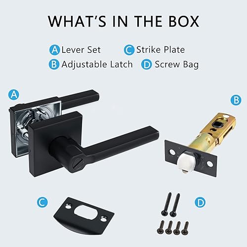 Miniatura 6 de X-1601-BK-4P - Manija de puerta de baño, manija de puerta de privacidad sin llave, acabado negro mate, apertura a la izquierda y a la derecha