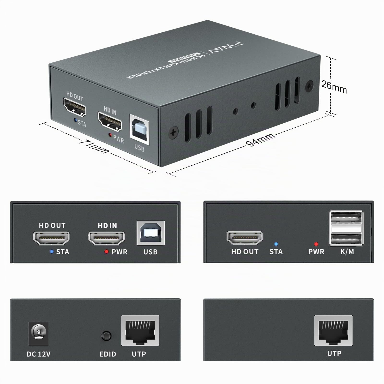 PW-HT249HK HDMI KVM USB Extender 165ft /50m Trasmissione su Single Cat5e / 6/7 Full HD 4K@60Hz Supporto Loop out Funzione EDID 3D