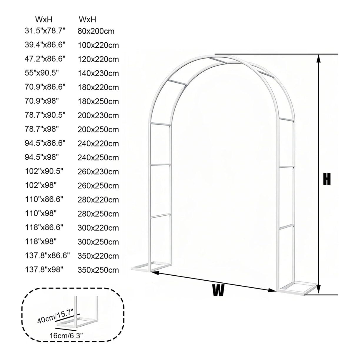 Nierdzewny metalowy łuk różany na ślub i do ogrodu pogrubiona rama altany do roślin pnących łatwy montaż - biały (szer. x wys.: 80 x 200 cm)