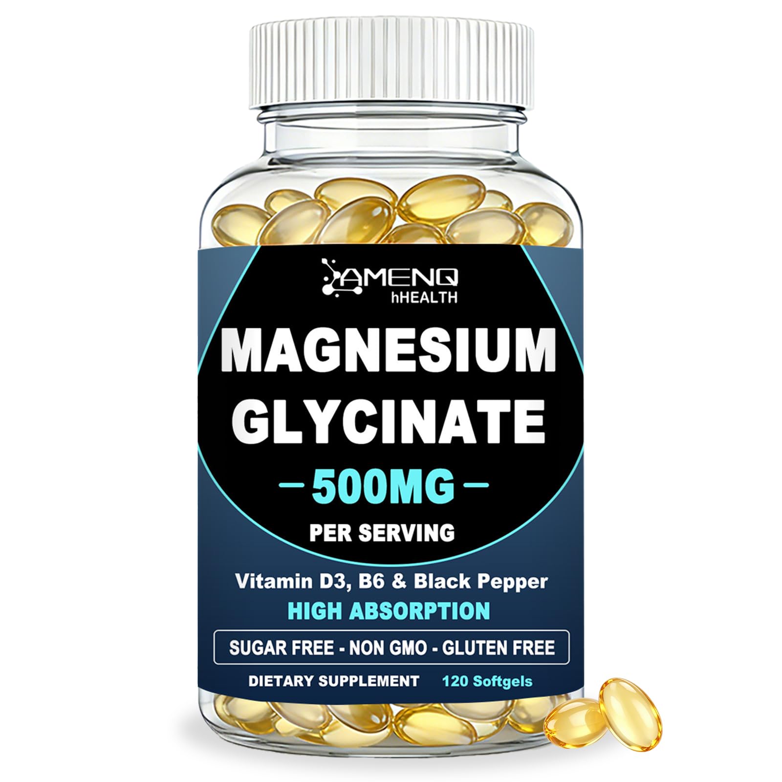 Magnesium Glycinate 500 mg Softgels, High Absorption Chelated Mag Glycinate