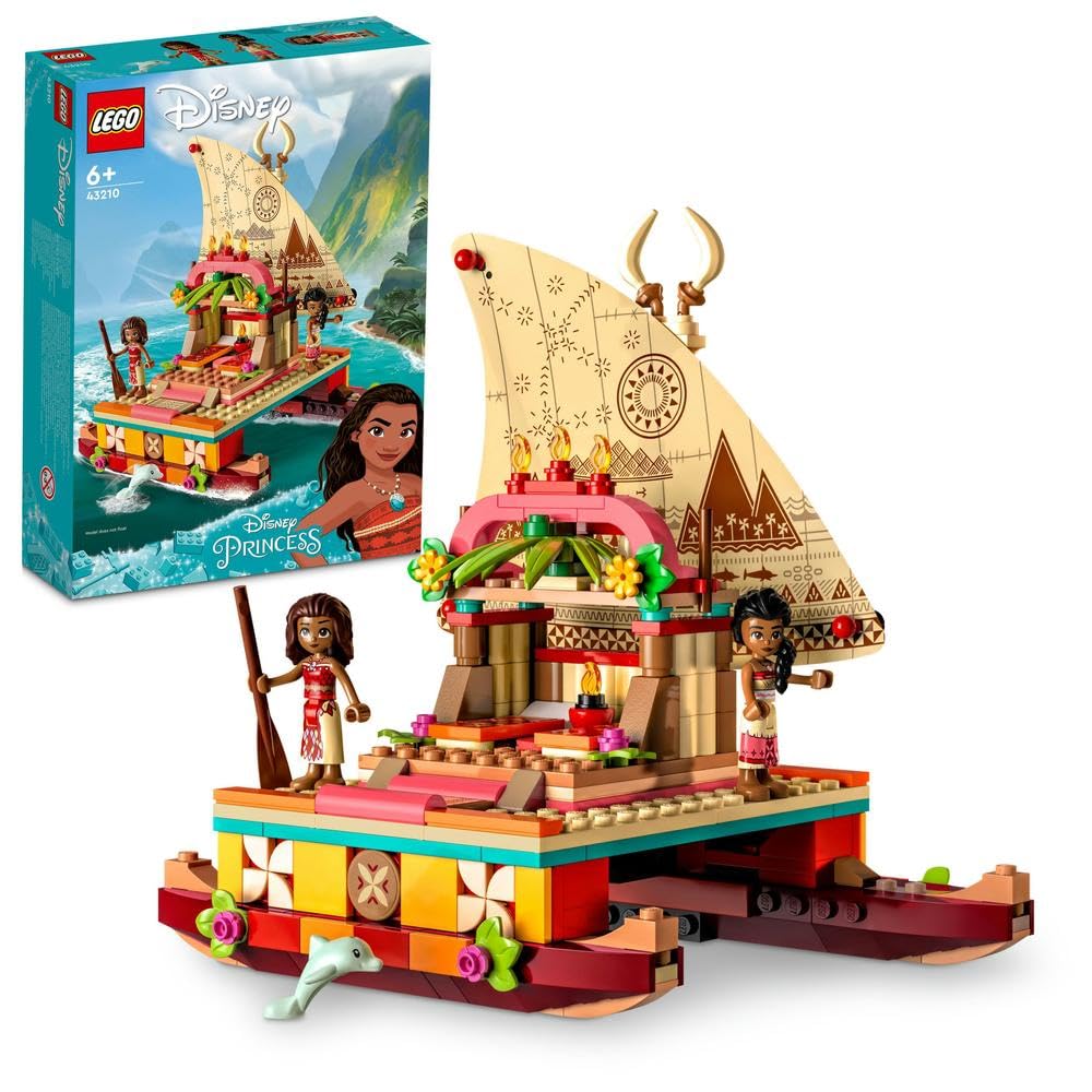LEGO 43210 Disney Princess Moana's Wayfinding Boat Toy with Moana and Sina Mini-Dolls plus Dolphin Figure, Creative Building Toys for Kids, Girls and Boys Aged 6 Plus