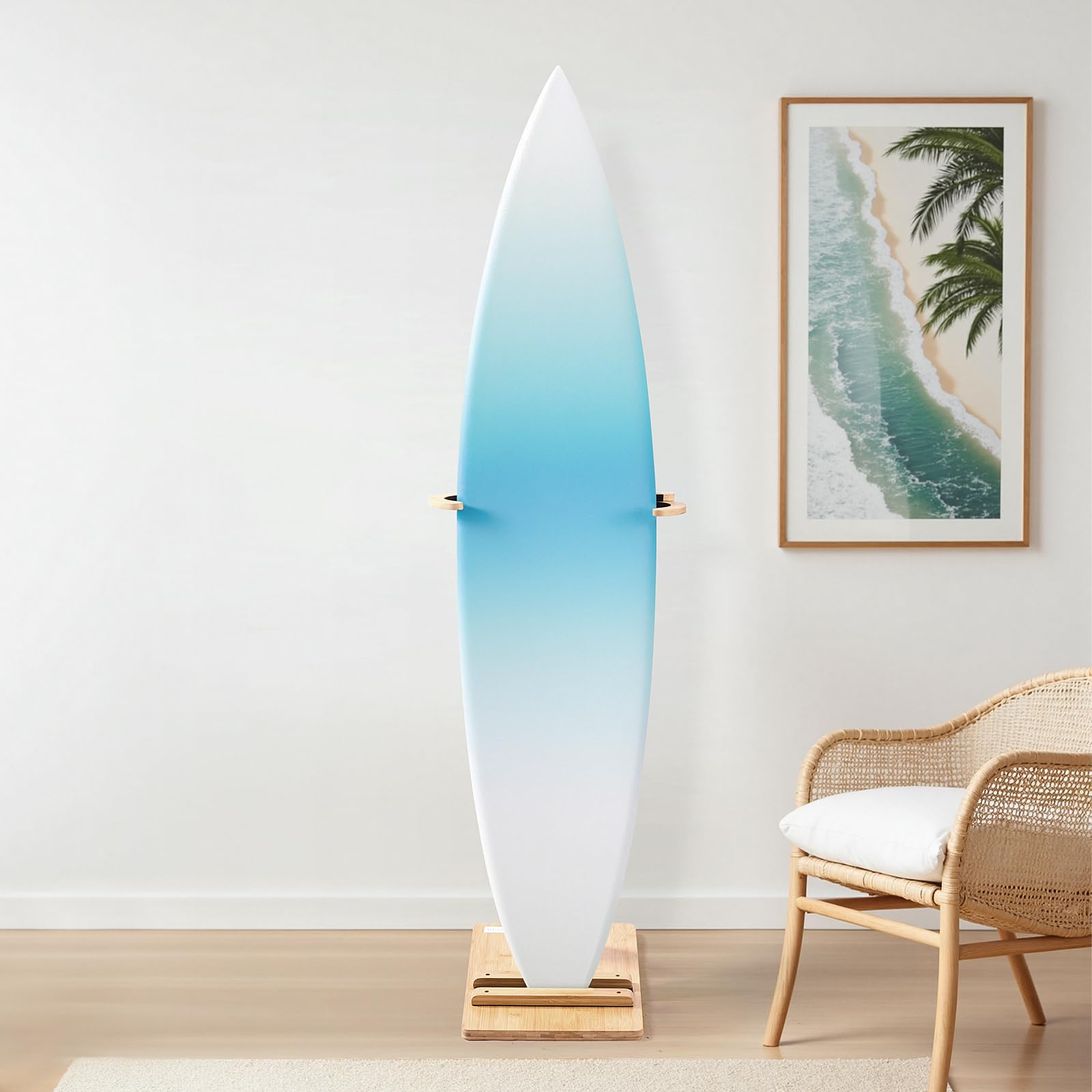 VEVOR Soporte Vertical para Tablas de Surf, Soporte de Madera para Tablas de Surf Ajustable de 370 a 665 mm, Organizador de Tabla Independiente con Relleno de Corcho, para Wakeboard, Snowboard
