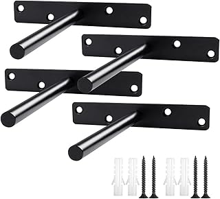 Flunyina Floating Shelf Brackets 8" Black Solid Steel Floating Shelf 4 Packs Bracket Blind Shelf Supports Hidden Brackets with Screws for Floating Shelves