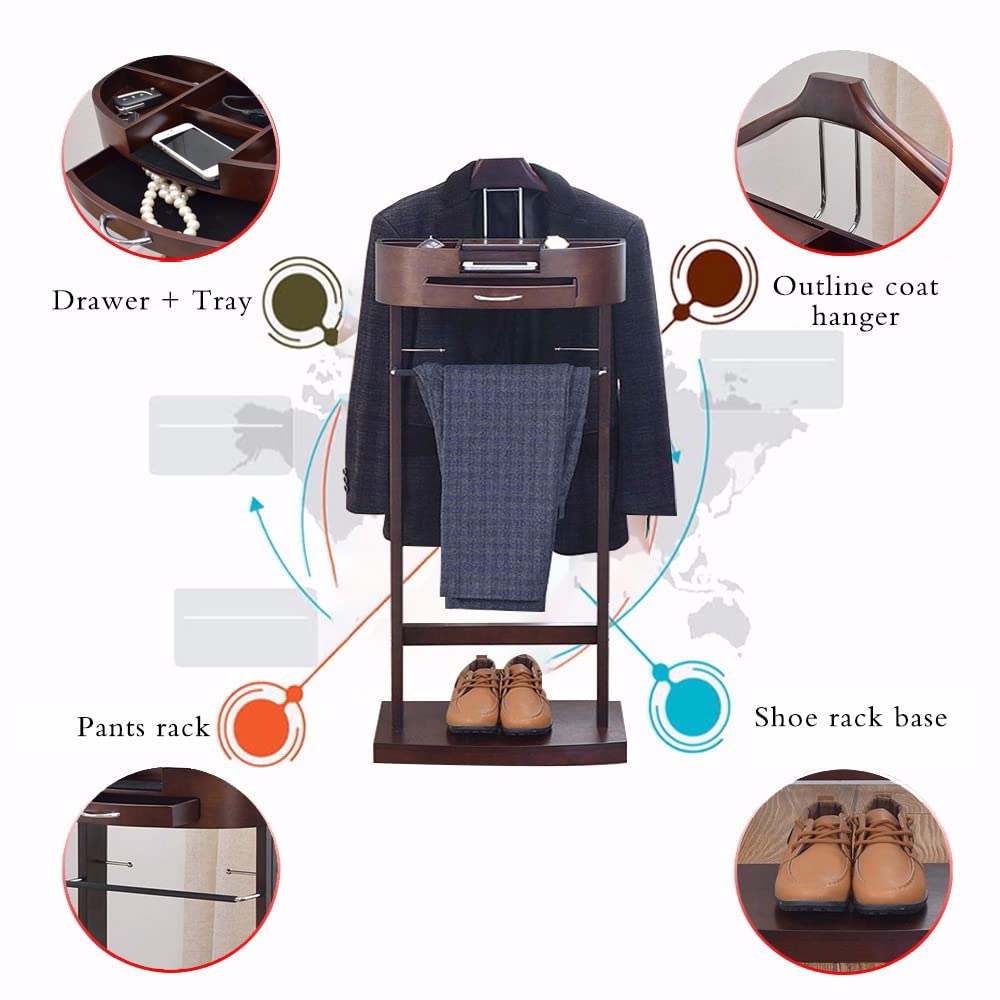 Galán de Noche Moderno Multifuncional con Barra de Pantalones Galán de Noche en Madera Galán de Noche para Trajes y Pantalones para Oficina Sala de Estar Dormitorio