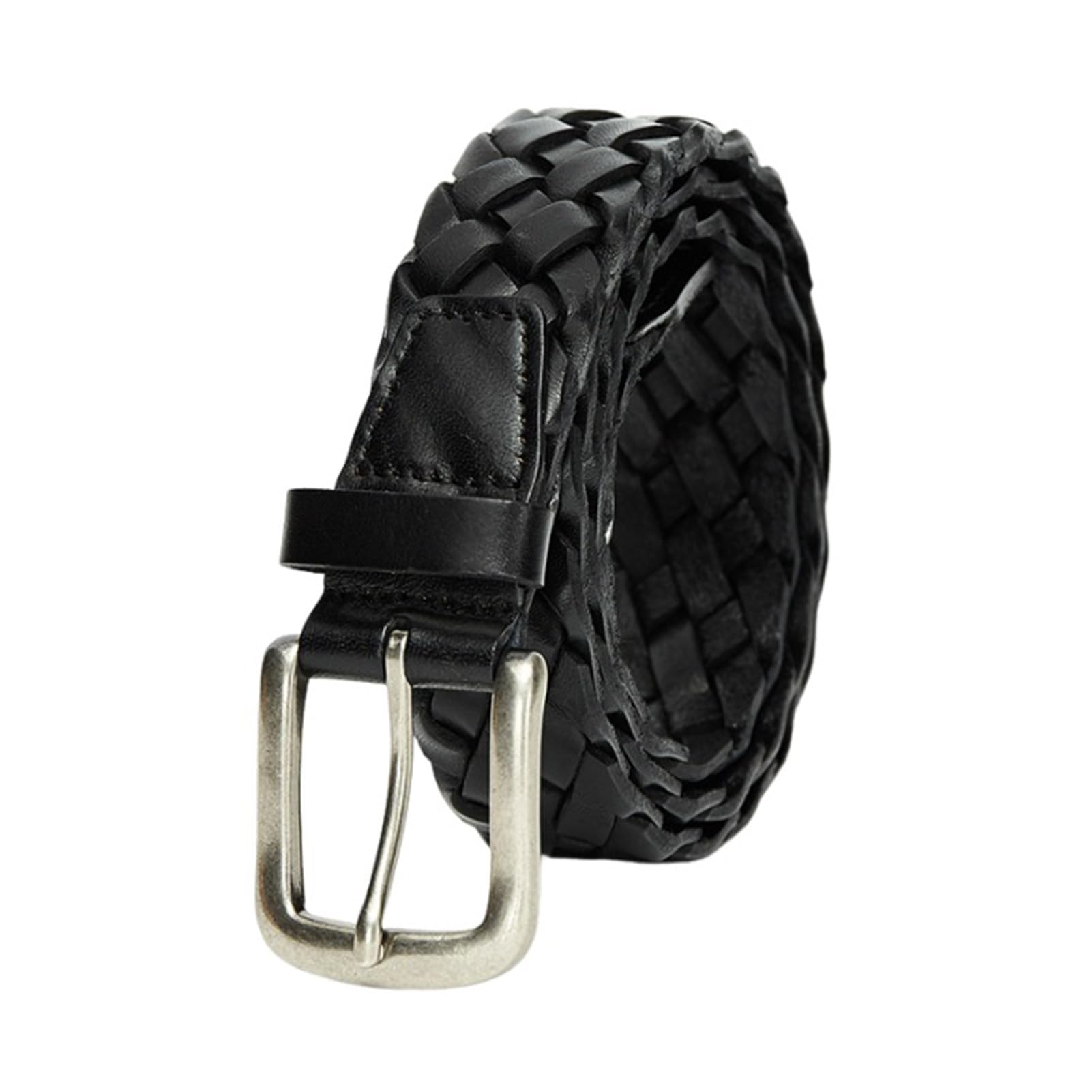 Genérico Mujer Cinturón Trenzado 3,5cm De Ancho Cinturones De Piel De Vacuno con Hebilla Plateada para Vestidos, Vaqueros, Faldas Y Pantalones(110cm/43, Black)
