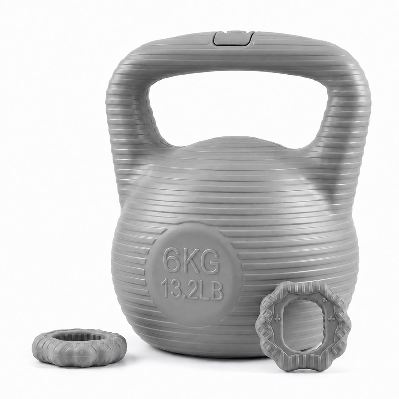 Home Fitness Set, Kettlebell and 2 Silicone Grip Trainers (Grey, 6kg)
