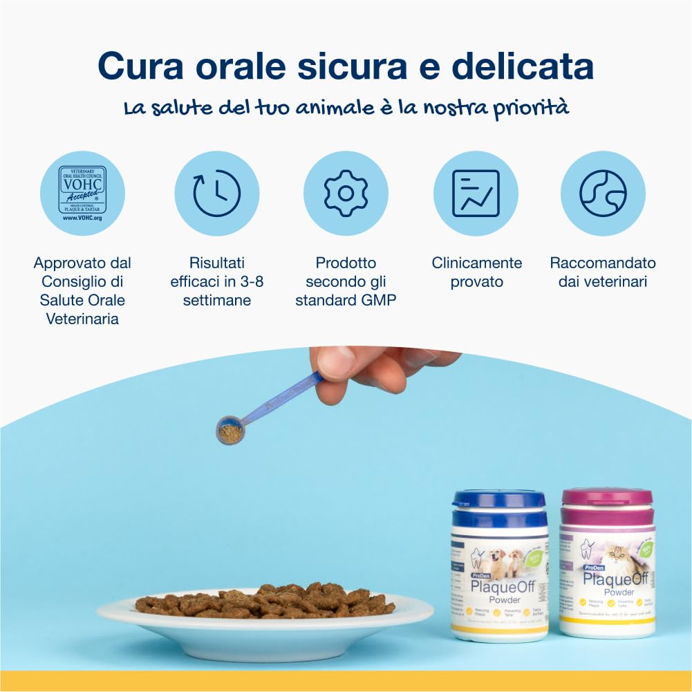 ProDen PlaqueOff 60g per Cani e Gatti – Aiuta a Ridurre Placca, Tartaro e Alito Cattivo – Pulizia Dentale 100% Naturale – Clinicamente Testato