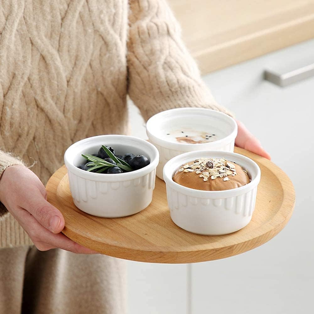 qiuqiu Set of 6, White Ceramic Oven Ramekins, Fits Soufflé, Creme Brulee, Small Bowl Ramekins, Baking and Sauce