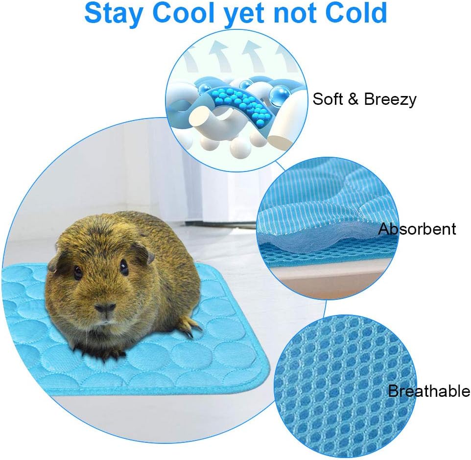 RIOUSSI 2-Pack Guinea Pig Bed Bunny Bed for Summer, Pet Cooling Mat Pad for Rabbits Guinea Pigs Chinchillas Washable Breathable Ice Silk, S, Blue+ Pink