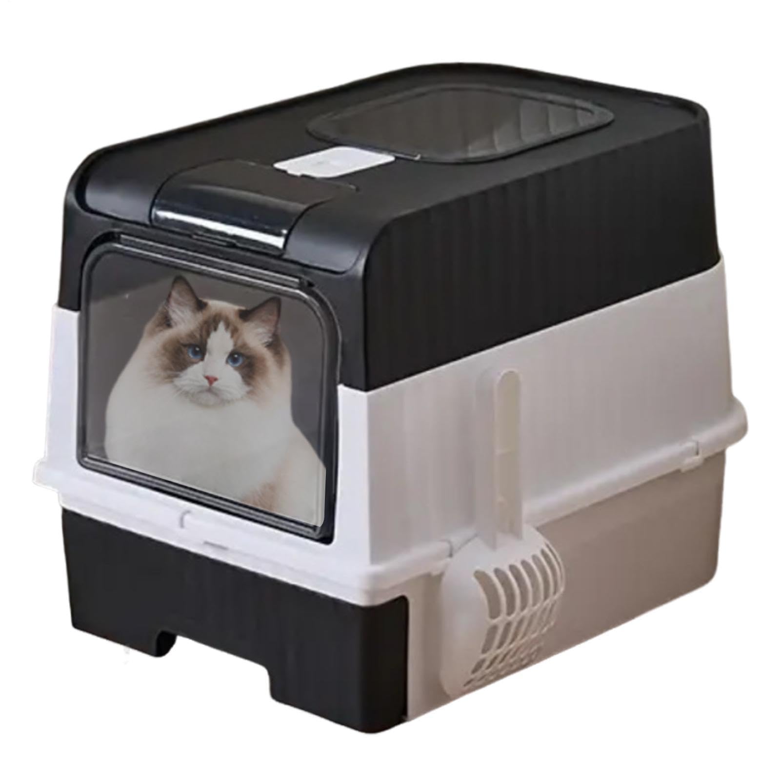 Lettiere per Gatti Lettiera Grande per Gatti | con Integrata, Controllo Odori, Coperchio Pieghevole, Design Compatto e Setaccio per Posizionamento ad Angolo