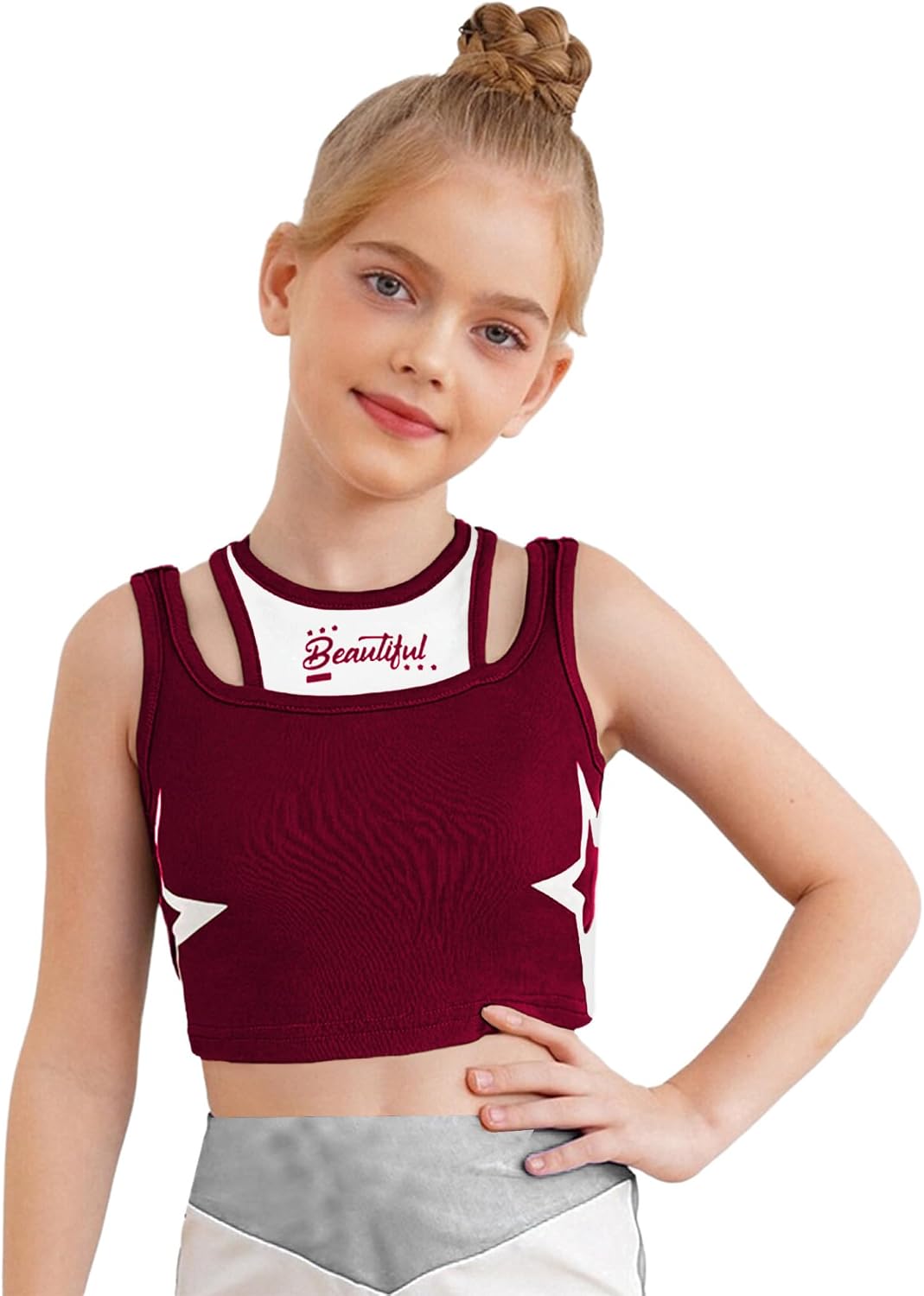 Kids Girls Graphic Print Daily Casual Vest Athletic Sports Jogging Tank Top Jazz Dance Crop Top