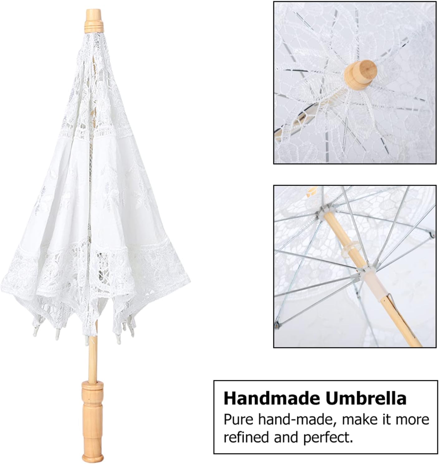 White Parasol, Handmade Lace Flower Embroidery Umbrella Bride Wedding Photography Props for Bridal Costumes Tea Party Decoration (Large 5x4.5cm/1.96x1.77in)