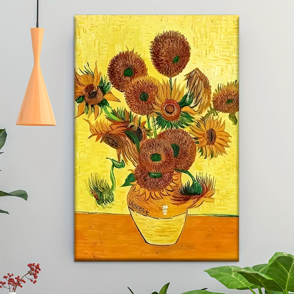 IHHGNB Frameless Vase Sunflower Canvas Painting Vibrant Yellow and Green Abstract Floral Art Classic Home Decor for Living Room(50x70cm(20x28in)/No frame)