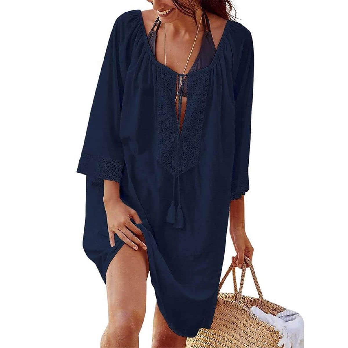 TBSCWYF Camisa Suelto de Bikini Mujer Ropa de Baño Playa Traje de Baño Vestido de Bikini Camisolas y Pareos Mujer Vestido Corto de Playa Mujer Algodón Pareos y Camisola de Playa y Verano Túnica Ropa