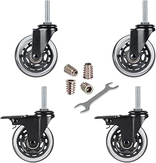 Hirate 3" Swivel Caster Durable Industrial Castors, 3/8"-16 X 1.5" Threaded Stem Locking Casters for Furniture DIY Tools with Screw Inserts(2 with Brakes & 2 Wi