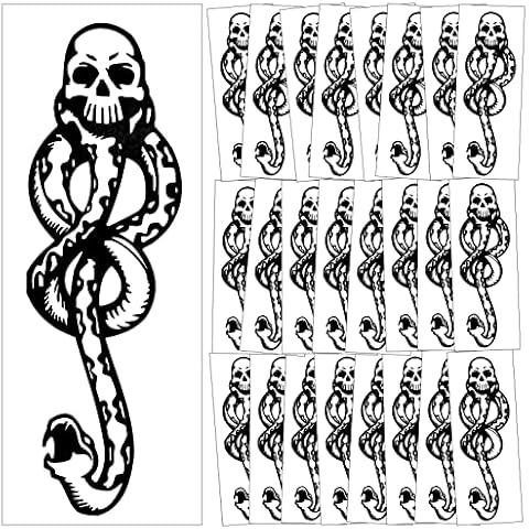 XINDY 25 Sheets Dark Mark Death Eater Tattoos, Magic Mantra Snake Skull Fake temporary Tattoos for Adults Kids Halloween Cosplay/Costume Tattoo Accessories Halloween Party Favors Supplies Cover