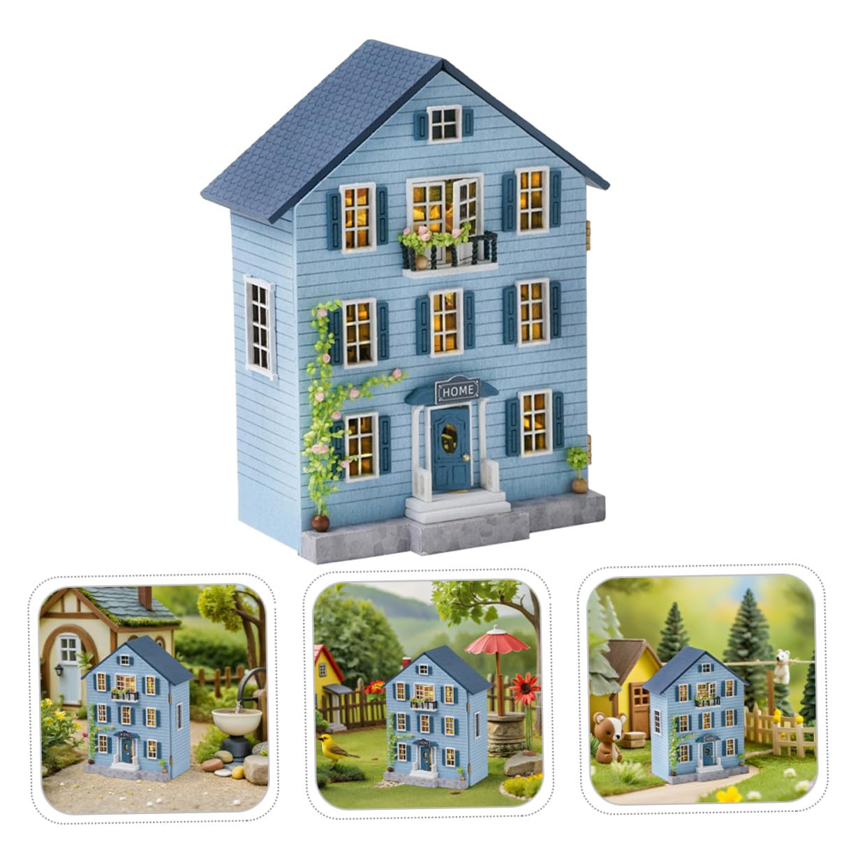 Kit per Casa delle Bambole in Miniatura in Legno con Mobili Set Fai da Te Compatto e Portatile Decorazioni per Villaggi Natalizi e Lavoretti Creativi per e Famiglie
