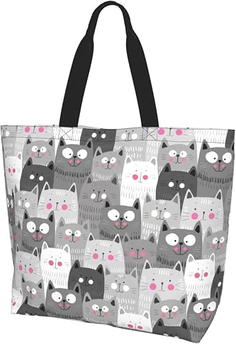 Funny Cat Tote Bag for Women Portable Handbag Reusable Grocery Bags | Lightweigt for Shopping Beach Travel Gym Outdoors, Cat Lover Gift