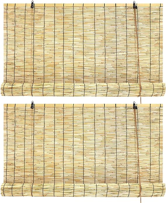 JOHN'SDECOR Natural Bamboo Blinds Roller Sun Shade With Accessories | Outdoor Indoor Roller Shades with UV Protection | Breathable Roman Window Covering (4)