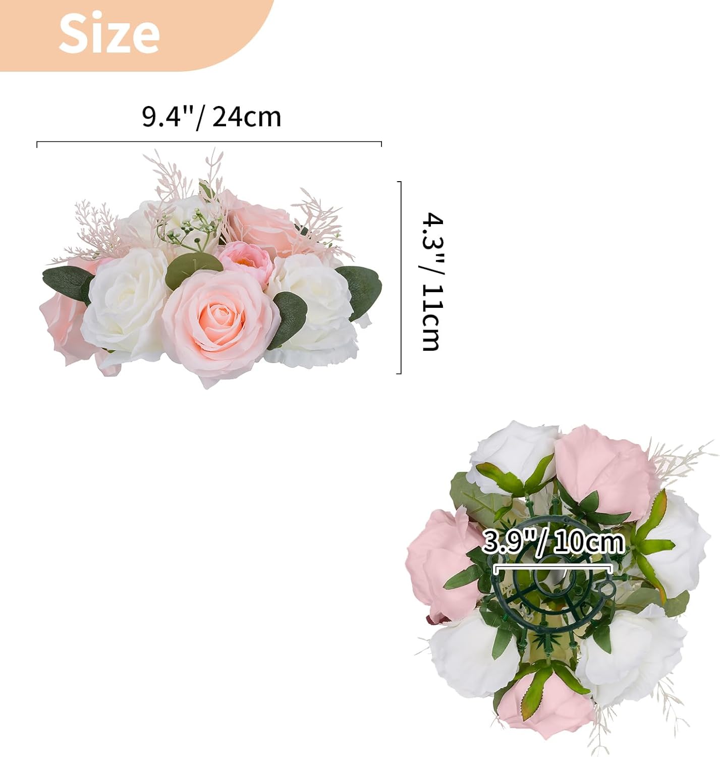 NUPTIO Flower Centerpieces for Tables Decorations: Pink & White Artificial Rose Floral Arrangement for Wedding Party Centerpiece Decor 9.4 Inch Diameter 2 Pcs - Image 6