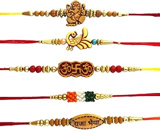 Set of 5 Rakhi for Brothers for Raksha Bandan Rakhi Handmade Rakhi Rakhi Raksha Bandhan Indian Bracelet Beads Rakhi Thread Bhaiya Bhabhi Rakhi Bracelet Rakhi Gift Traditional Rakhi