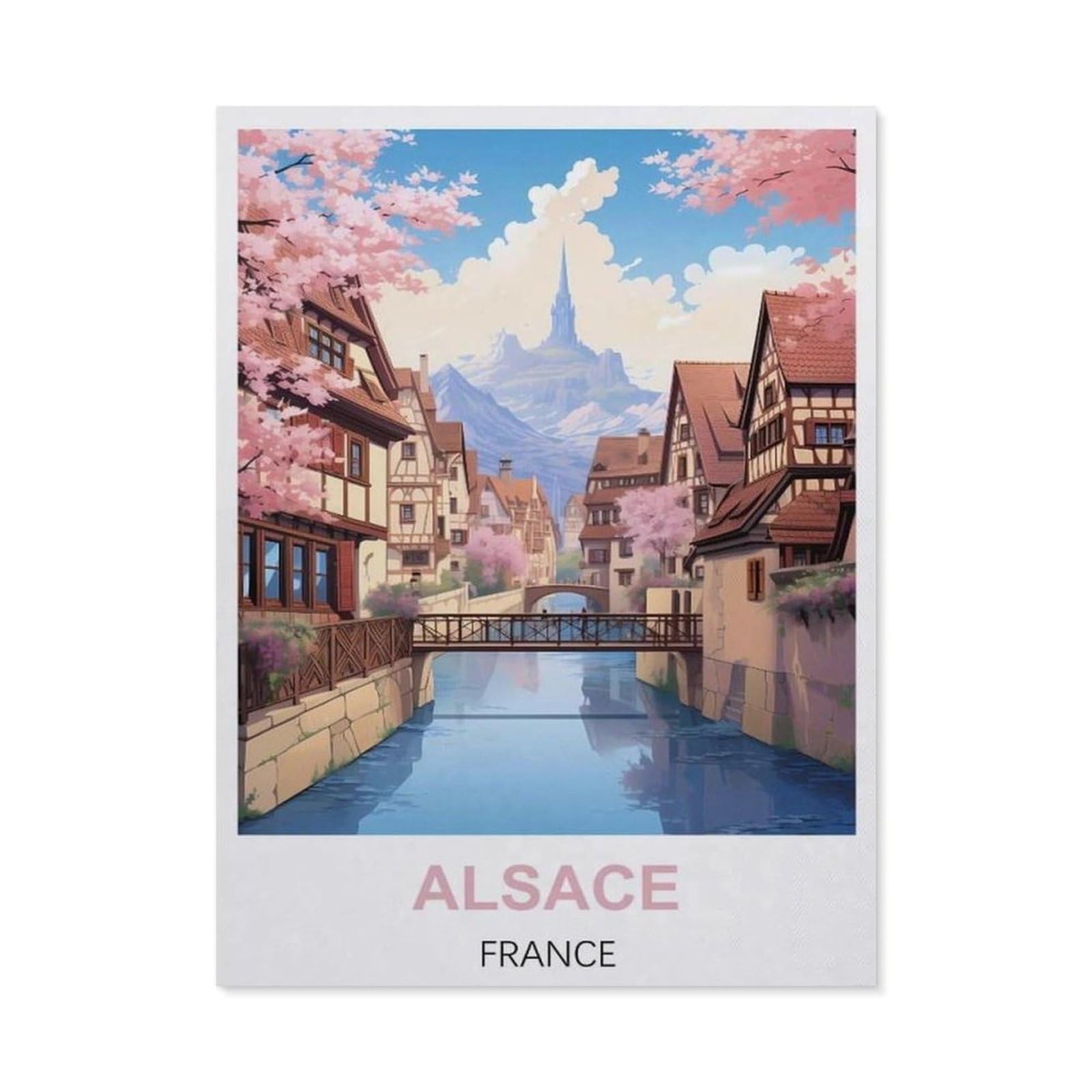 BEAYODKP 5D DIY Diamond Painting kit，Alsace France Vintage Travel Poster，Round Resin Diamond Cross Stitch, Home Decoration Gift（50 x 60 cm/19.68 x 23.62 inches）-CA65