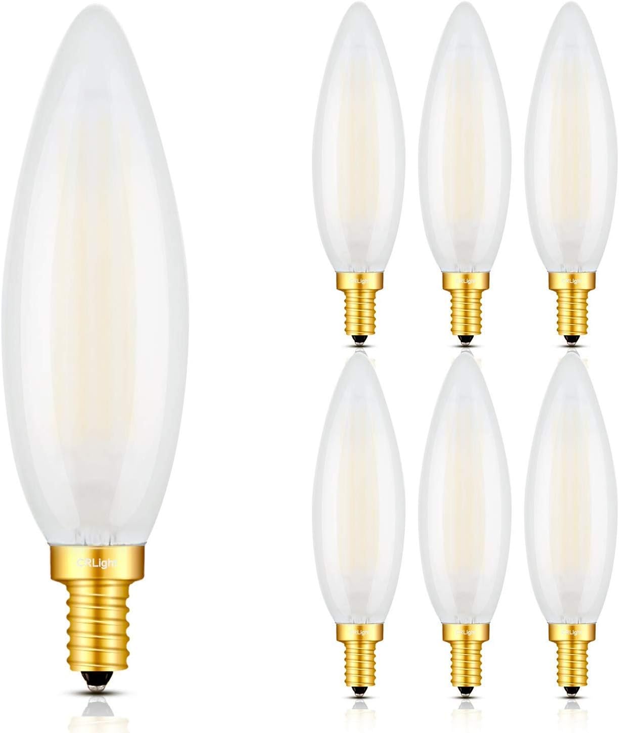 CRLight 8W 3000K Dimmable LED Candelabra Bulb Soft White 6 Pack, 70W