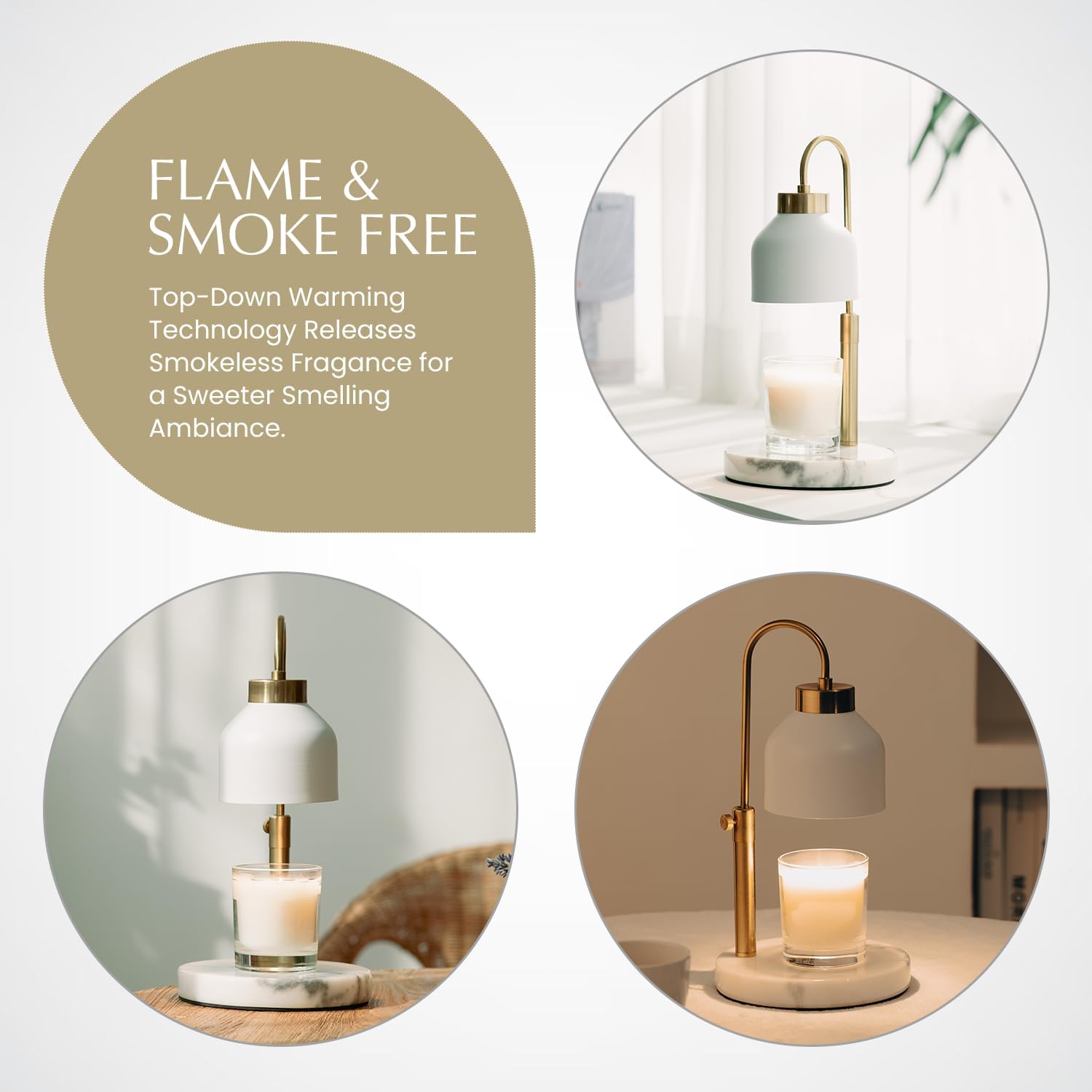 Marble Candle Warmer Lamp with Timer & Dimmer - Adjustable Height Electric Wax Melt Warmer fit for All Jar Candle Sizes, Premium Marble Base - Flameless Fragnance Lamp for Home Decor & Gifts