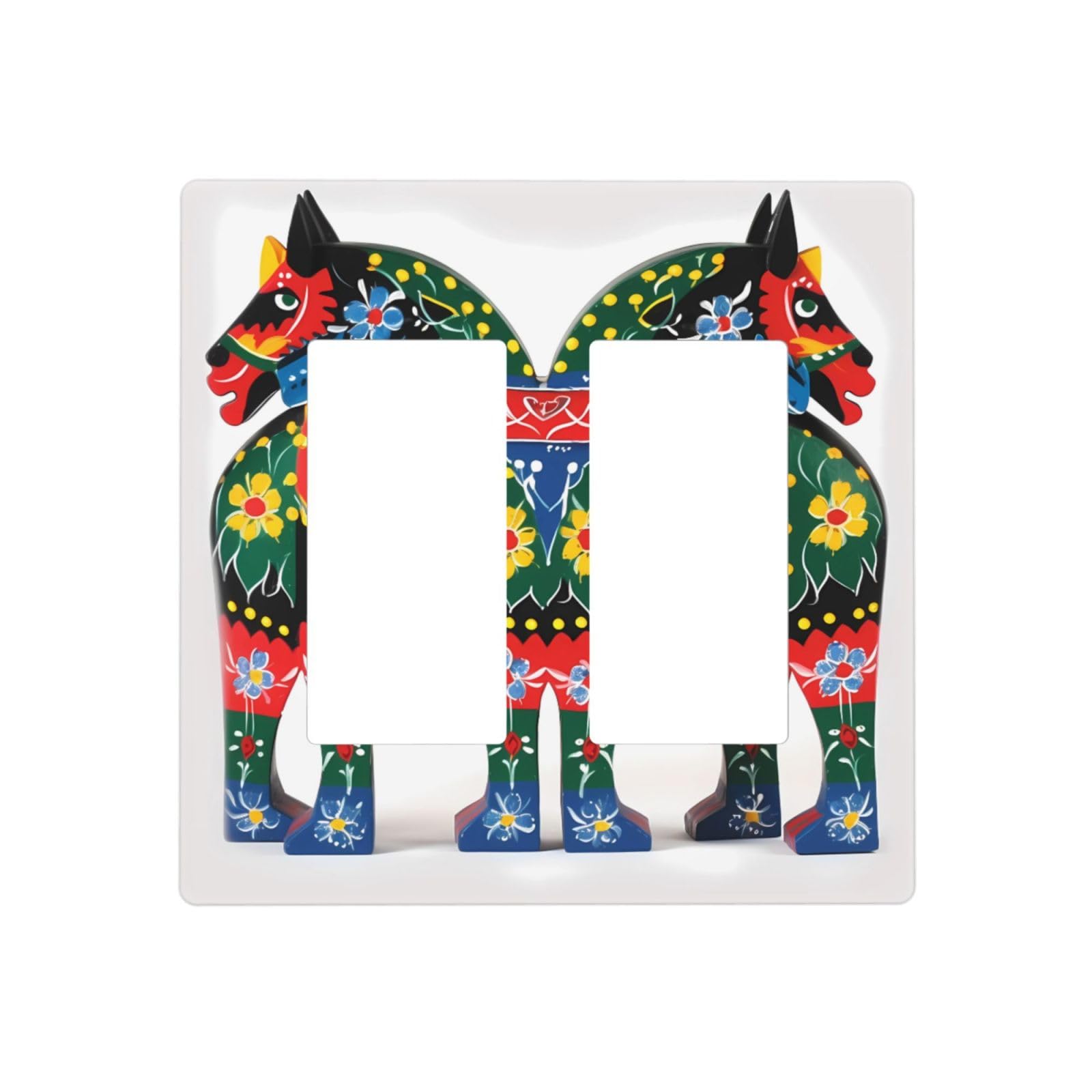 Kloph Style G Decorator Wall Plate 2 Gang Light Switch Covers Runner Swedish Dala Horse Folk Wallplate Double Toggle Switch Plate Standard Size Electrical Outlet Covers Decorative Wall Switch Plate Cover