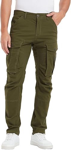 Plaid&Plain Pantalones cargo ajustados con rodillas articuladas para hombre