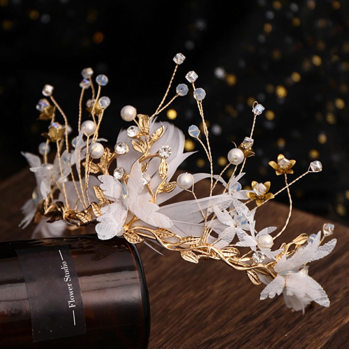 Handmade Hair Elegant for Crown Women Golden Wedding Tiara, Alloy Accessory Bridal Ceremony