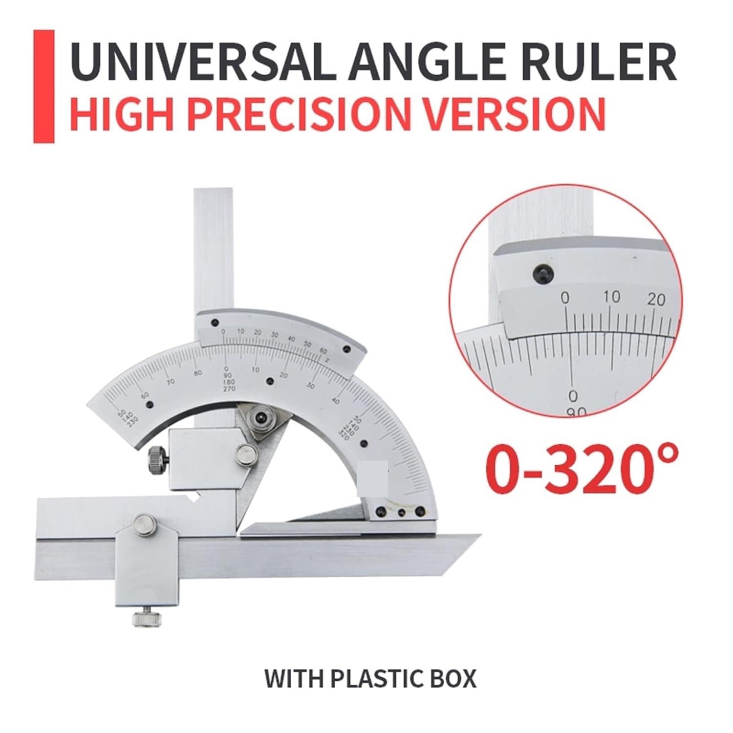 High Precision Universal Angle Ruler 320 Degrees Carbon Steel Protractor Angle Ruler Woodworking Measuring Angle Tools Gauges(B320 High Precision)